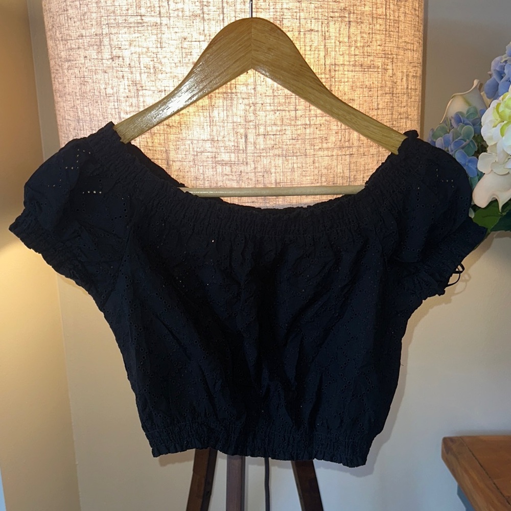 Divided Black Off-Shoulder Crop Top